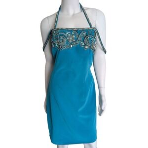 Vintage Oleg Cassini Beaded Cocktail Dress 10 Halter Party Evening‎ Fairy Y2K